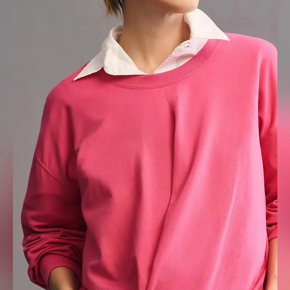 MAEVE Hot Pink Crewneck Cropped Sweatshirt, Faux Knot Twisted Front Hem, XS - Picture 12 of 14